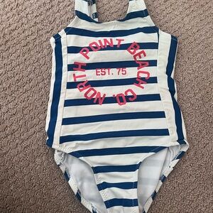 Navy & White Striped Zara One-Piece Swimsuit with Pink Logo